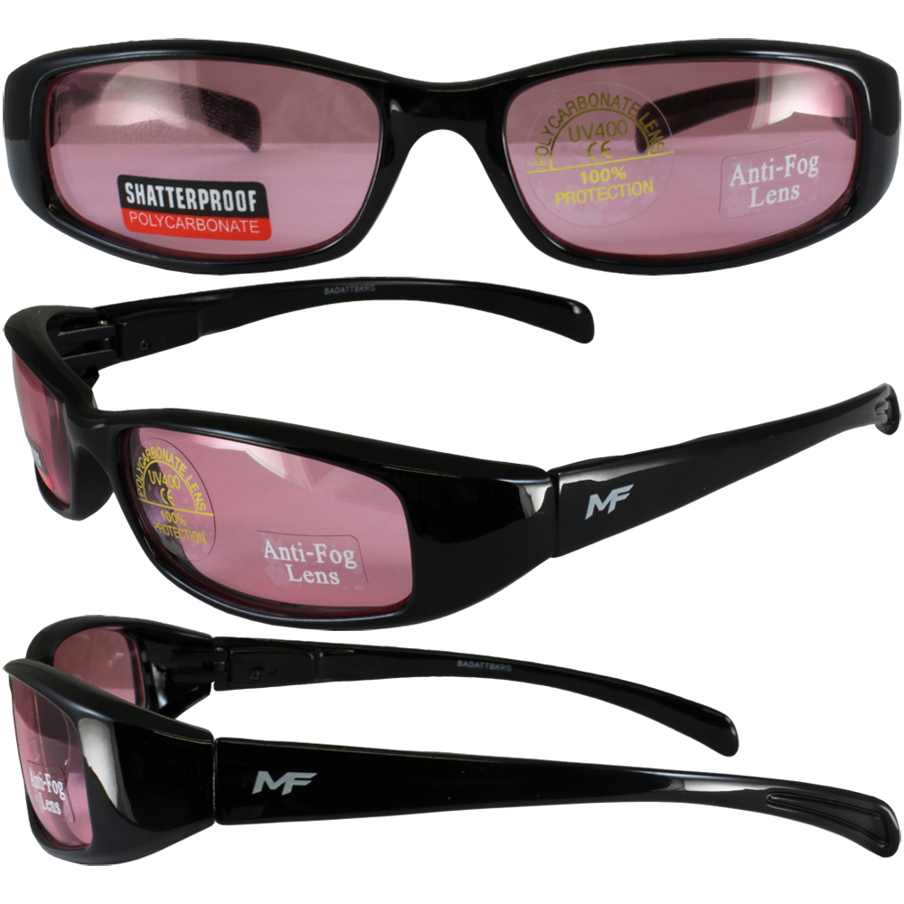 New MF Bad Attitude Motorcycle Glasses Sunglasses Black Frames Rose Lens