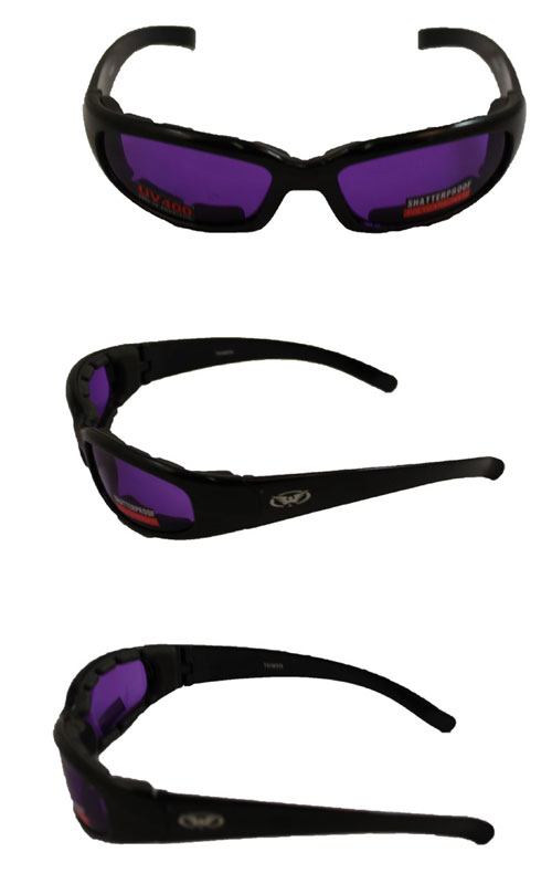 Chicago Padded Motorcycle Glasses Purple Lenses