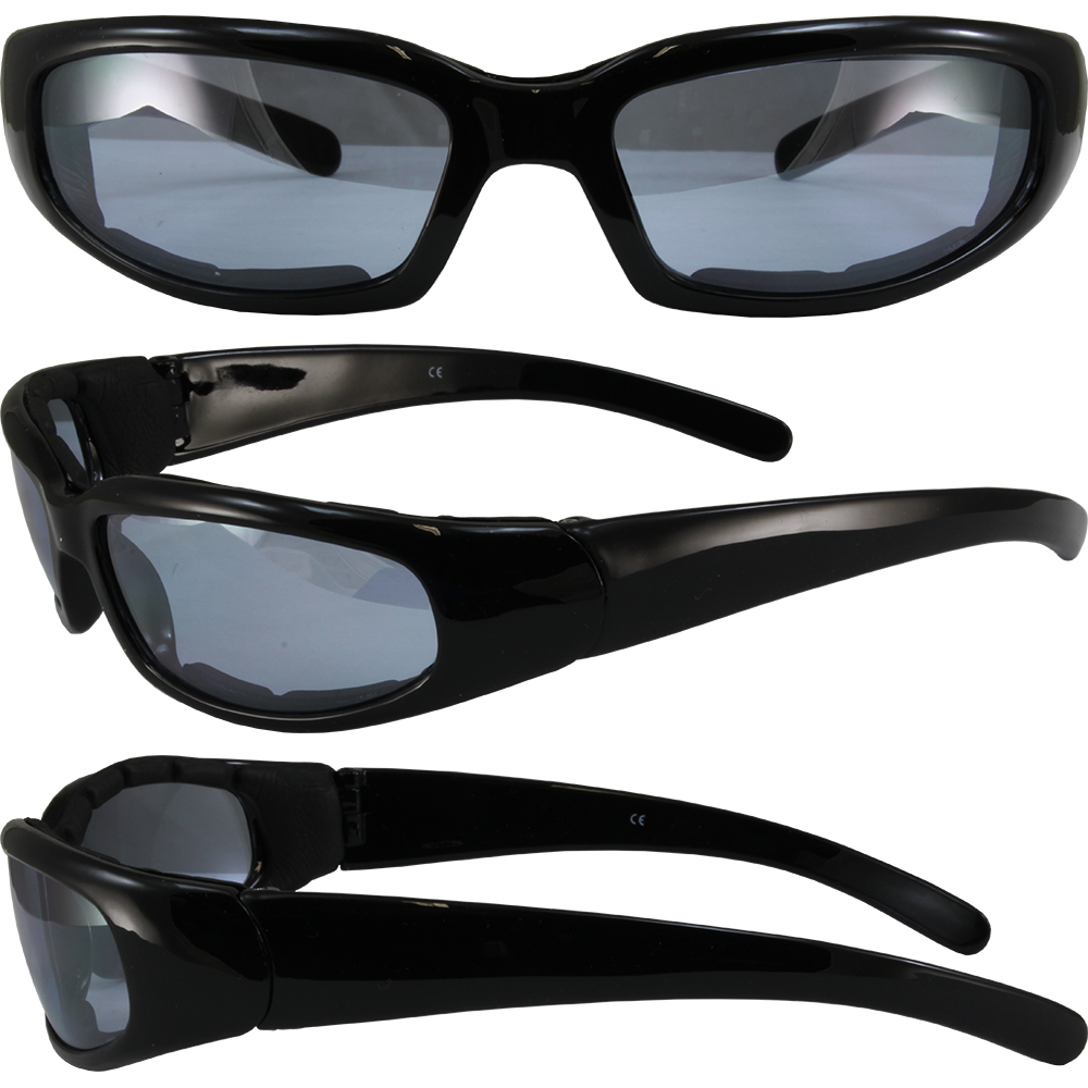 2 Pair Sly Padded Motorcycle Riding Sunglasses Smoke Lenses Red and Blue Frames