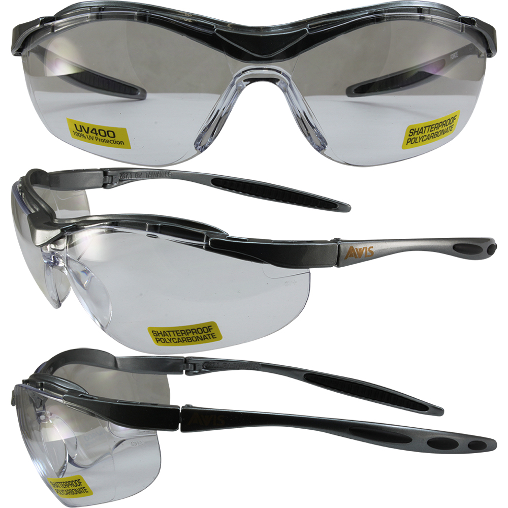 Global Vision Force Safety Glasses Wrap Around Clear Shatterproof UV400