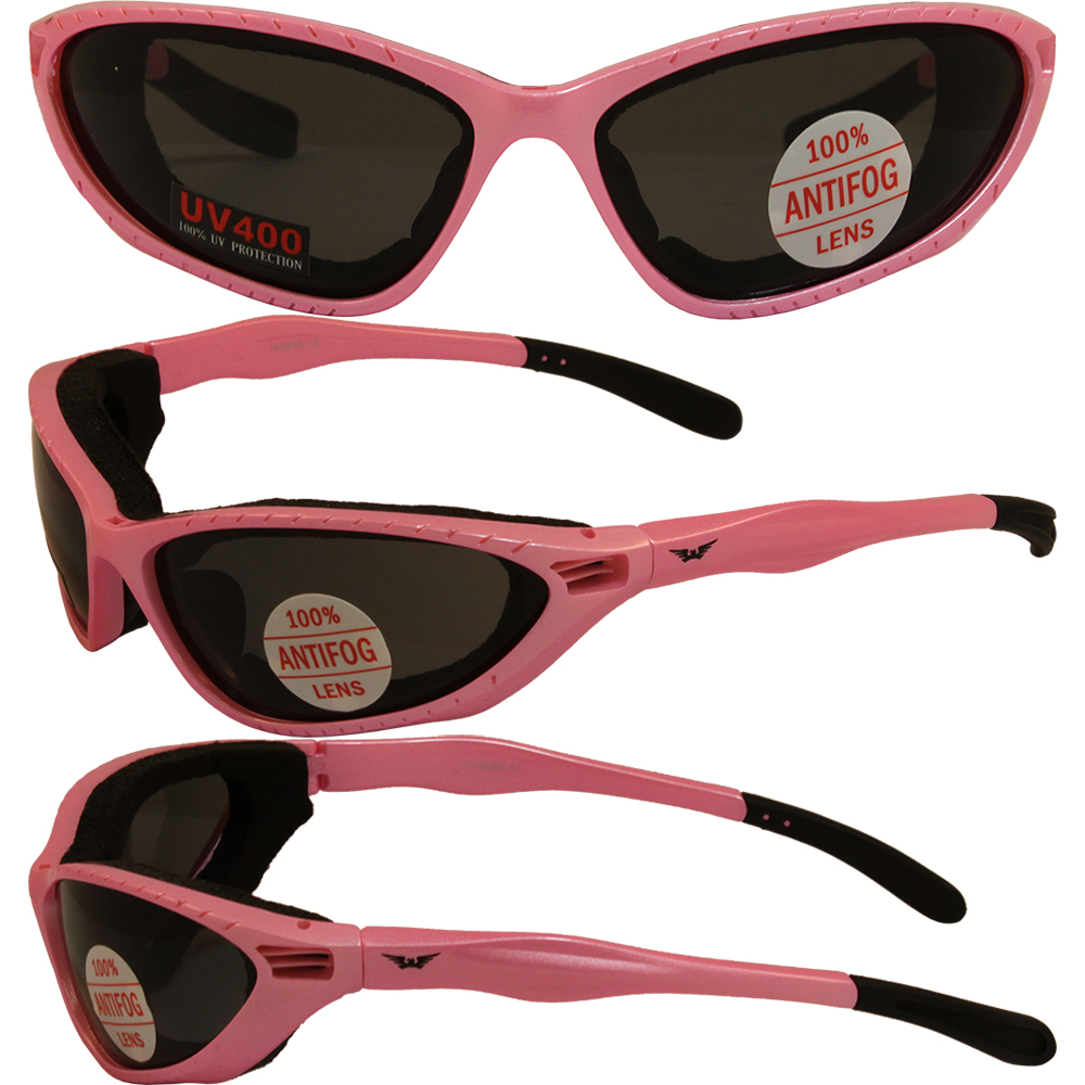 Womens Ladies Foam Padded Motorcycle Riding Pink Glasses Sunglasses U2 MED PINK